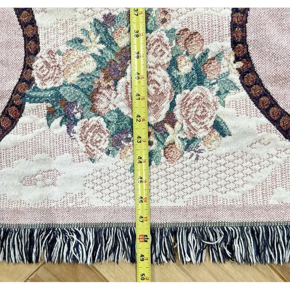 Vintage Victorian Porcelain Doll Woven Tapestry Throw Blanket Fringe 64x49